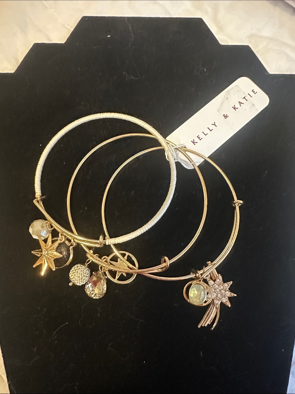 Kelly & Katie 3pc Gold-Tone Stackable Bracelets with Charms
